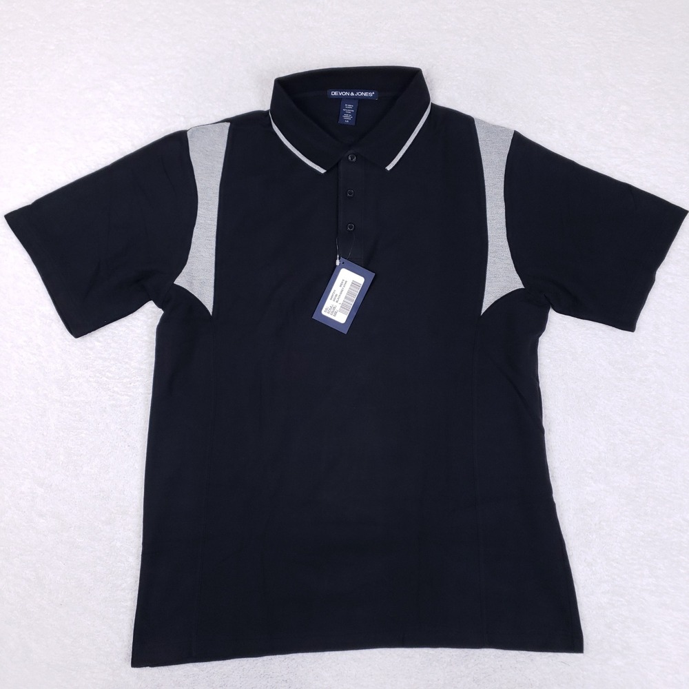 Devon & Jones Polo Shirt Mens Large Black Colorblock Short Sleeve Athleisure